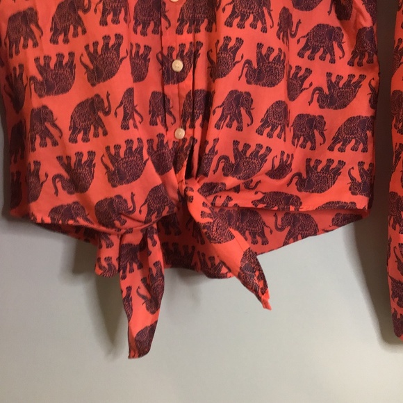 J Crew Elephant Print Tie Front Shirt - Picture 5 of 11